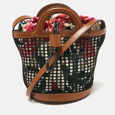 Pre-owned Marni Brown/black Leather And Net Bucket Bag