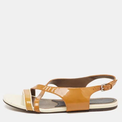Marni Brown/cream Patent Leather Slingback Flat Sandals
