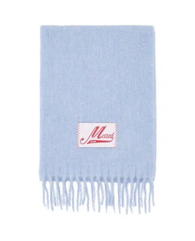 Marni Light Blue Alpaca Blend Scarf With Fringed Ends In Purple
