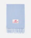 Marni Brushed Texture Light Blue Scarf With Fringed Edges In Clear Blue