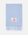 Marni Brushed Texture Light Blue Scarf With Fringed Edges In Sky Blue