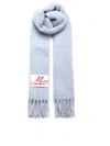 Marni Logo Patch Fringed Scarf In Light Blue