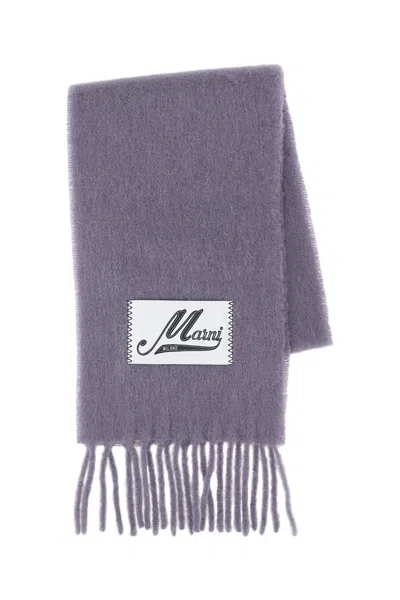 Marni Brushed Alpaca Scarf With Fringed Detailing In Purple