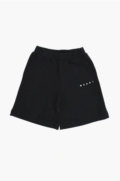 Marni Brushed Cotton Shorts With Contrasting Logo In Black