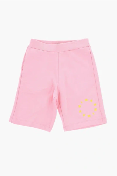 Marni Brushed Cotton Shorts With Embossed Logo In Pink