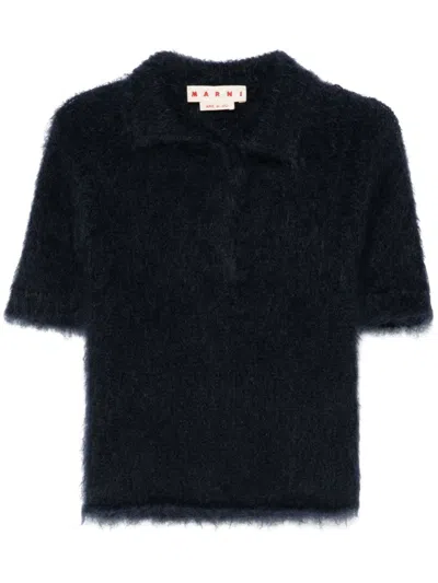 Marni Mohair Short-sleeved Polo In Navy