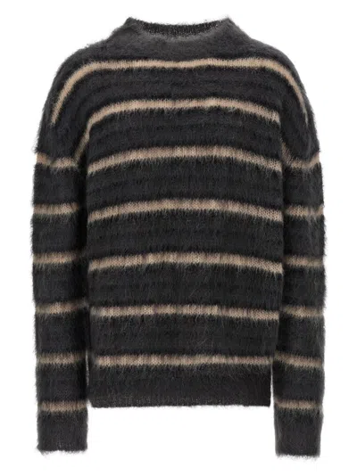 Marni Brushed Mohair Sweater With Multicolor Gauze Stripe Pattern In Gold
