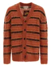 Marni Striped V-neck Ribbed Cardigan With Long Sleeves In Multi