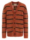 Marni Striped V-neck Ribbed Cardigan With Long Sleeves In Multi