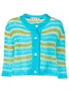 Marni Brushed Striped Cardigan In Blue