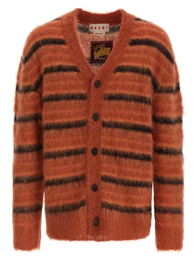 Marni Brushed Striped Cardigan In Brown