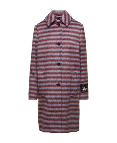 MARNI MARNI LOGO PATCH SINGLE BREASTED STRIPED COAT
