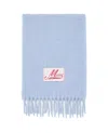 Marni Brushed Texture Light Blue Scarf With Fringed Edges In Blue