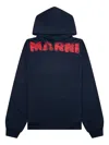 Marni Graphic Print Hooded Sweater With Ribbed Finish In Blue