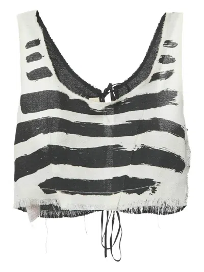 Pre-owned Marni Brushstroke-print Frayed Top In White