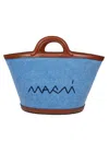 Marni Tropicalia Handbag In Denim And Leather With Embroidered Logo In Blue