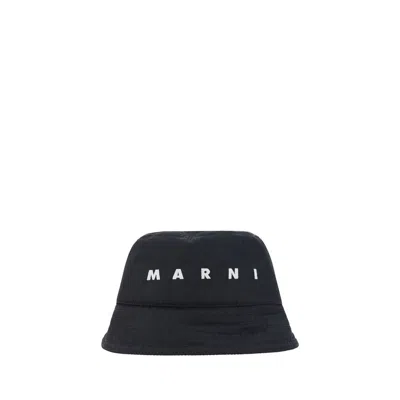 Marni Cotton Bucket Hat Monochrome Pattern In Black