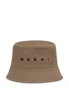 Marni Green Organic Gabardine Bucket Hat With Embroidered Logo In Green