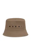 Marni Green Organic Gabardine Bucket Hat With Embroidered Logo In Green