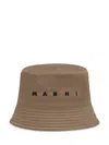 Marni Green Organic Gabardine Bucket Hat With Embroidered Logo In Olive