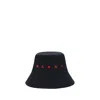 Marni Black Embroidered Logo Bucket Hat In Blue