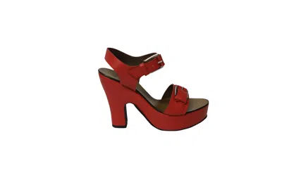 Marni Buckle Platform Sandals In Coral Leather In Burgundy