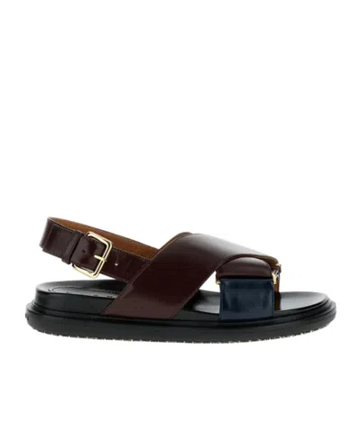 Marni Crisscross Strap Sandal In Burgundy