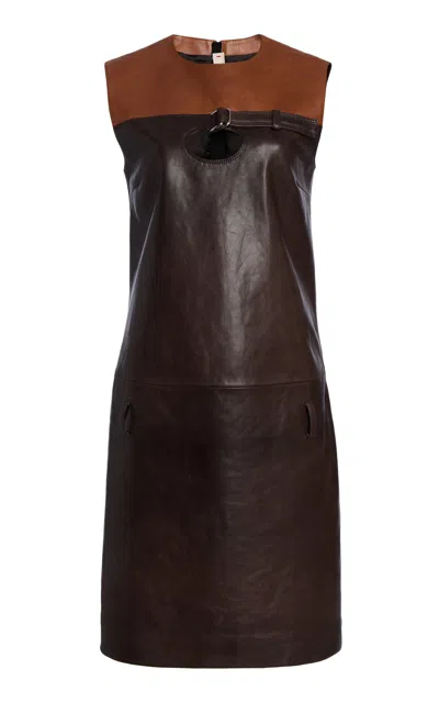 Marni Buckle-detail Leather Midi Dress In Brown