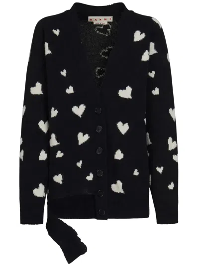 Marni Cardigan In Lana Bunch Of Hearts In Black