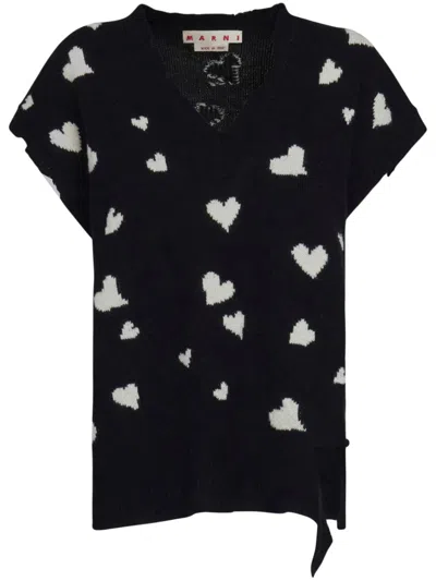 Marni Bunch Of Hearts Alpaca-wool Vest In Black