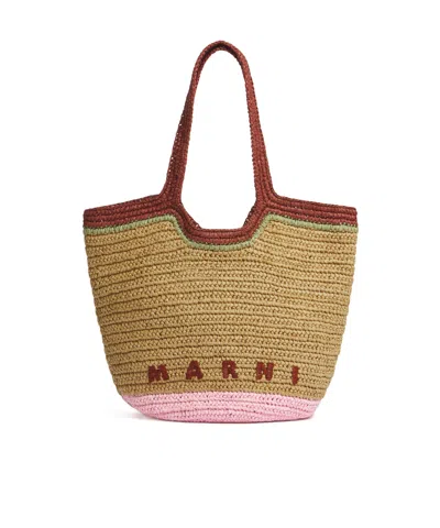 Marni Burgundy And Pink Paper Raffia Seaside Hobo Bag In Multi
