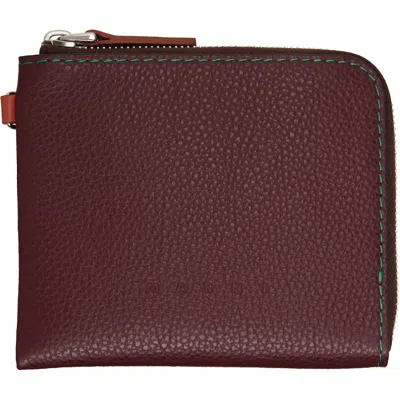 Marni Burgundy Contrast Stitching Leather Zip Wallet In 00m72 Sudan