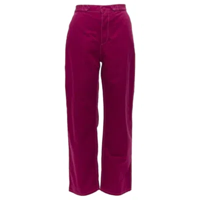 Pre-owned Marni Burgundy Cotton Linen Topstitch Belt Waist Wide Leg Pants It38 Xs In Red