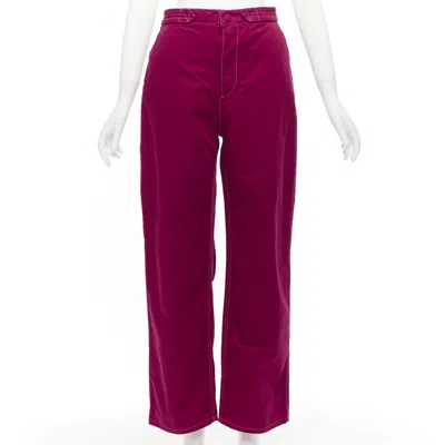Pre-owned Marni Burgundy Cotton Linen Topstitch Belt Waist Wide Leg Pants It38 Xs In Red