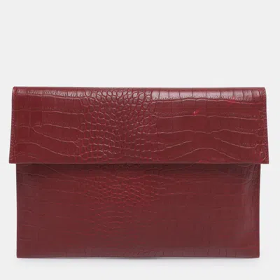 Pre-owned Marni Burgundy Croc Embossed Leather Flap Clutch