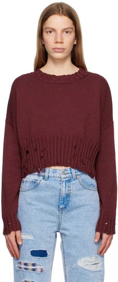 Marni Distressed-finish Cropped Jumper In 00r82 Burgundy