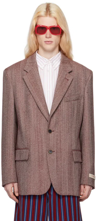 Marni Burgundy Herringbone Blazer In Jqm74 Dark Raisin