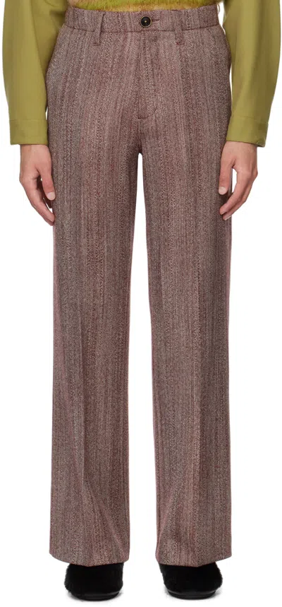 Marni Burgundy Herringbone Trousers In Jqm74 Dark Raisin