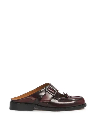 Marni Burgundy Leather Bambi-buckle Sabots In Brown