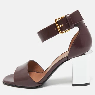 Pre-owned Marni Burgundy Leather Block Heel Ankle Strap Sandals Size 36