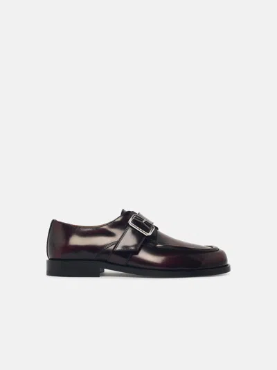 Marni Burgundy Leather Loafers With Buckled Strap And Polished Finish In Brown