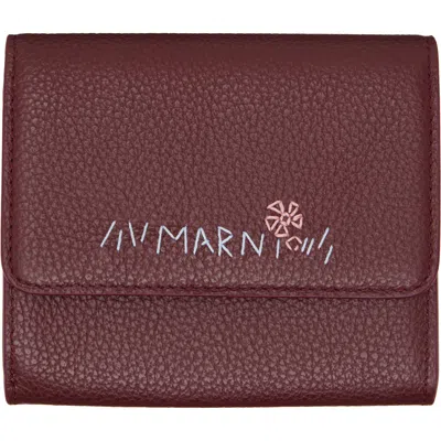 Marni Burgundy ' Mending' Leather Flap Card Holder In 00r97 Dark Burgundy