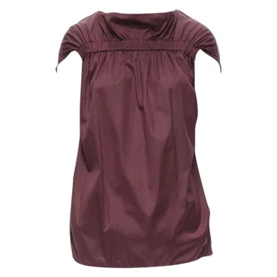 Pre-owned Marni Burgundy Red Cotton Elasticated Ruched Cap Sleeve Boxy Top It38 Xs