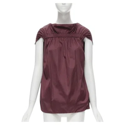 Pre-owned Marni Burgundy Red Cotton Elasticated Ruched Cap Sleeve Boxy Top It38 Xs