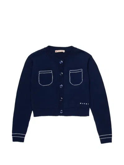 Marni Kids Knitted Pocket Cardigan In Blue