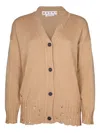 Marni Button Distressed Cardigan In Brown