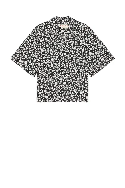 Marni Black And White Boxy Shirt With Pop Fields Motif