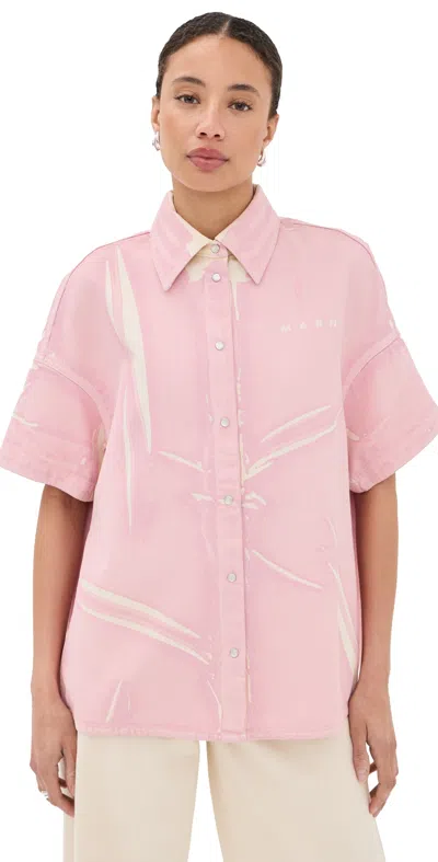 Marni Denim Cocoon Button Front Shirt In Pink