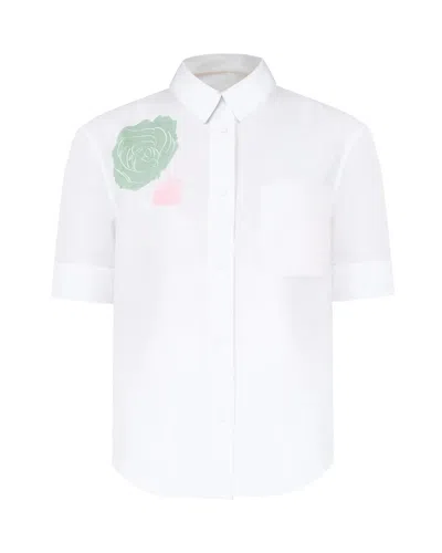 Marni Button Front Short Sleeve Top In White