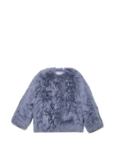 Marni Button Fur Jacket In Blue